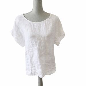 Terzo Millennio White Linen Short Sleeve Top Made in Italy
